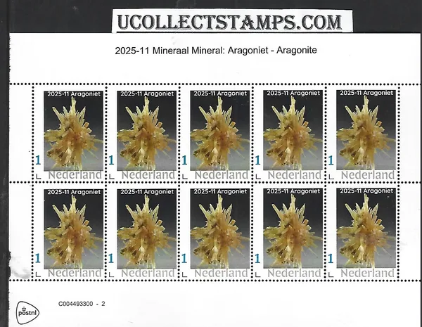 Nederland 2025-11 Mineraal Mineral: Aragoniet Aragonite sheet postfris/mnh
