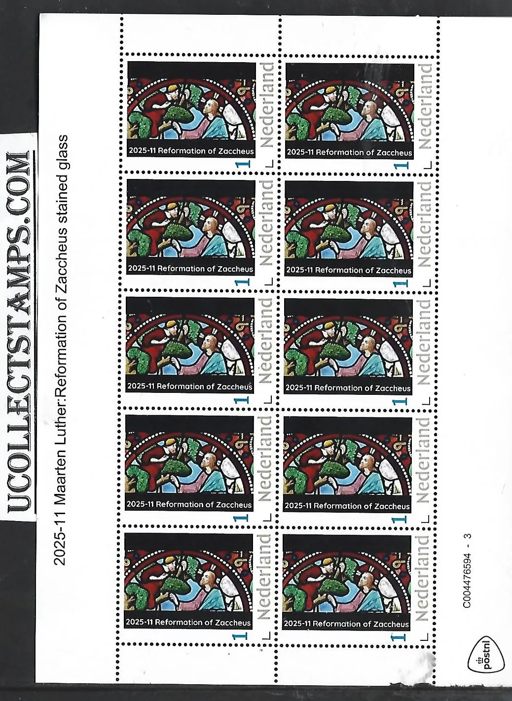 Nederland 2025-11 Maarten Luther: Reformation of Zaccheus stained glass sheet postfris/mnh