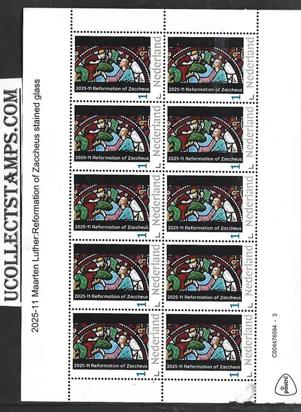 Netherlands 2025-11 Maarten Luther: Reformation of Zaccheus stained glass sheet MNH