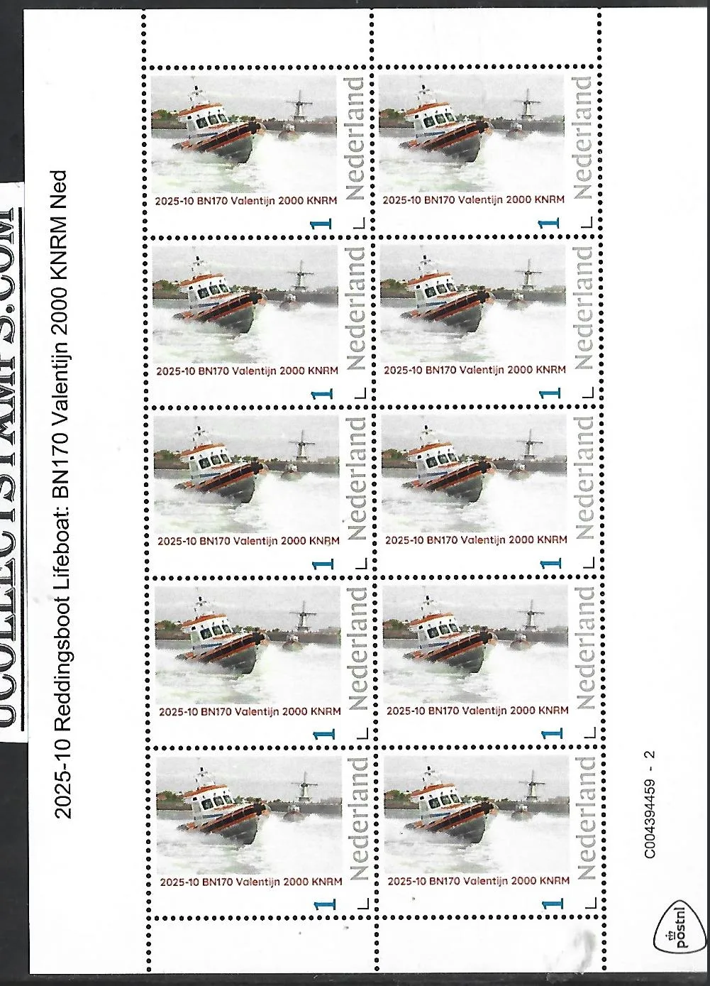Nederland 2025-10 Reddingsboot Lifeboat: BN170 Valentijn 2000 KNRM sheet postfris/mnh