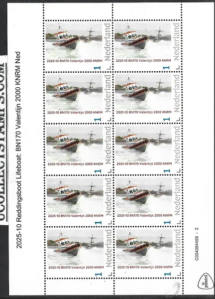 Netherlands 2025-10 Lifeboat: BN170 Valentijn 2000 KNRM sheet MNH
