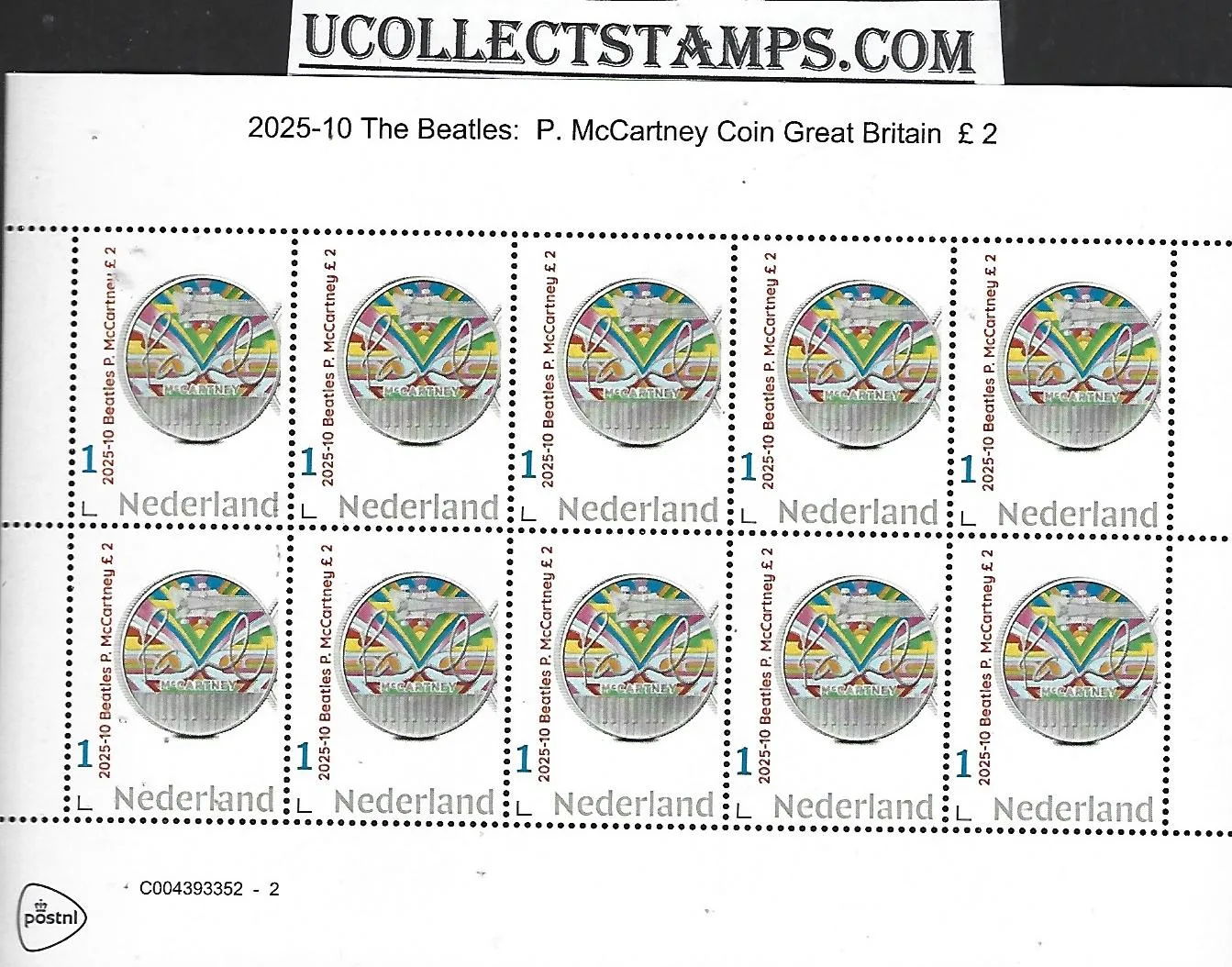 Nederland 2025-10 The Beatles: Paul McCartney coin munt Gr.Britain gbp2 sheet postfris/mnh