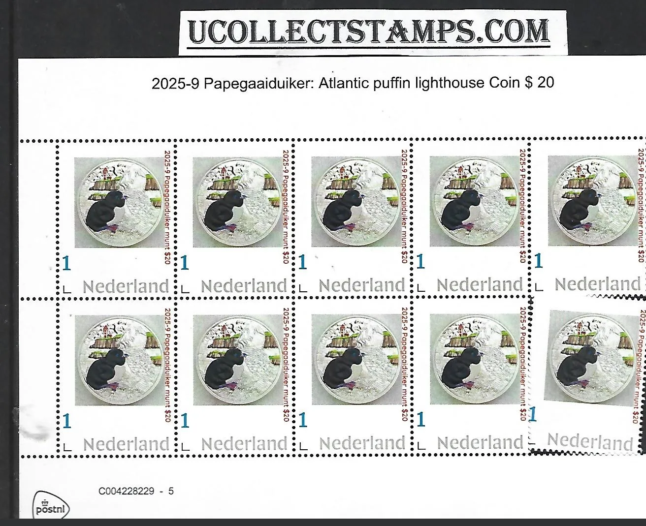 Netherlands 2025-9 Puffin Bird: Atlantic puffin coin lighthouse sheet MNH
