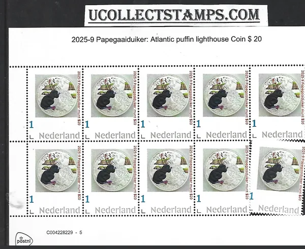 Nederland 2025-9 Papegaaiduiker Bird: Atlantic puffin coin lighthouse sheet postfris/mnh