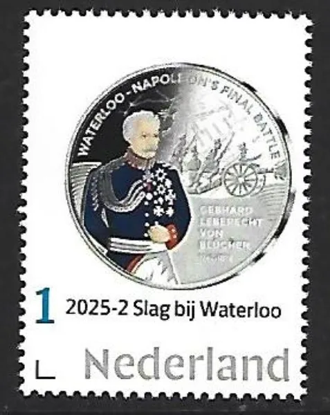 Nederland 2025-2 Slag bij Waterloo Battle of Waterloo coin on stamp postfris/mnh