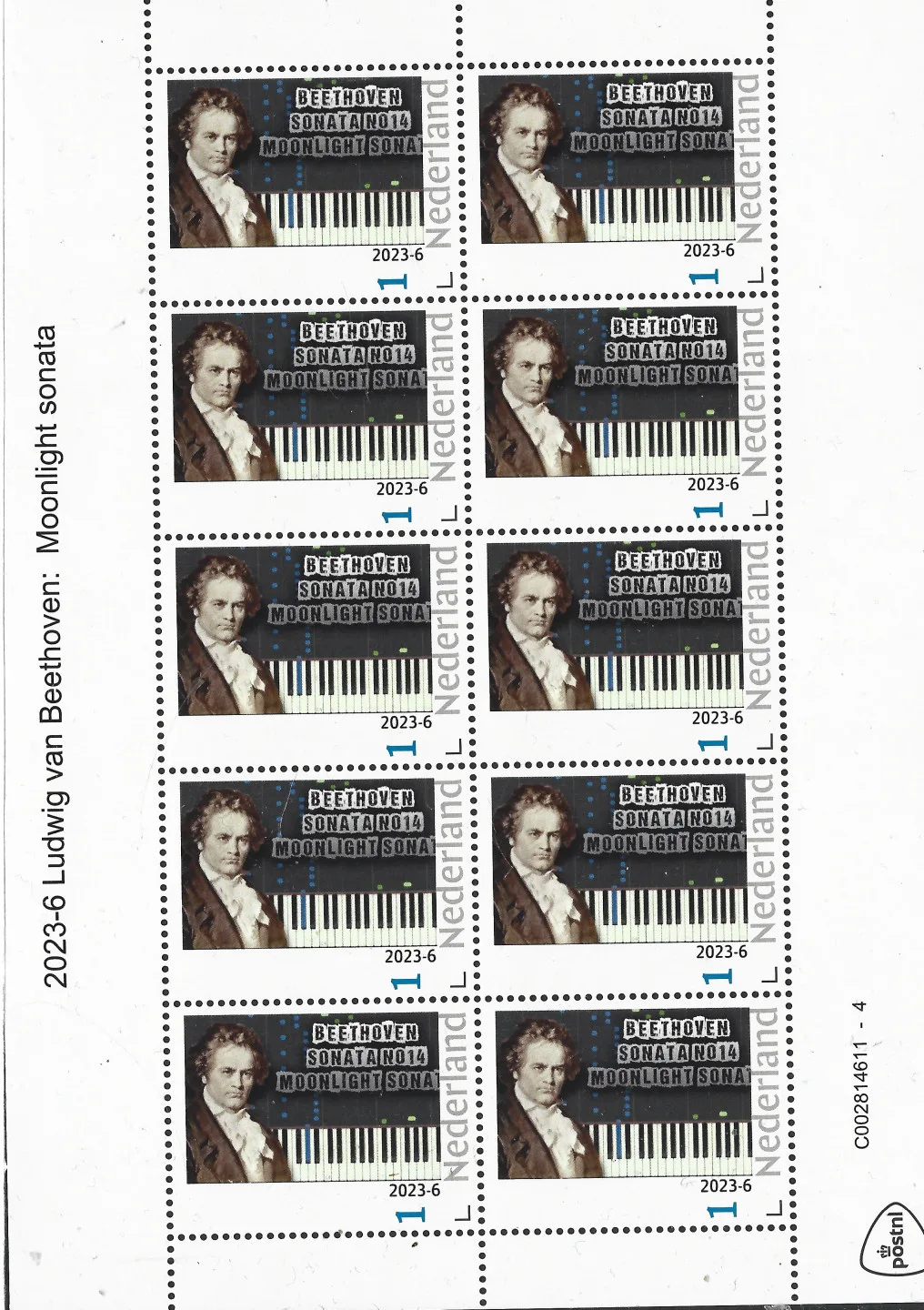 Niederlande 2023-6 Ludwig van Beethoven Mondscheinsonate Briefmarkenblock postfrisch/mnh