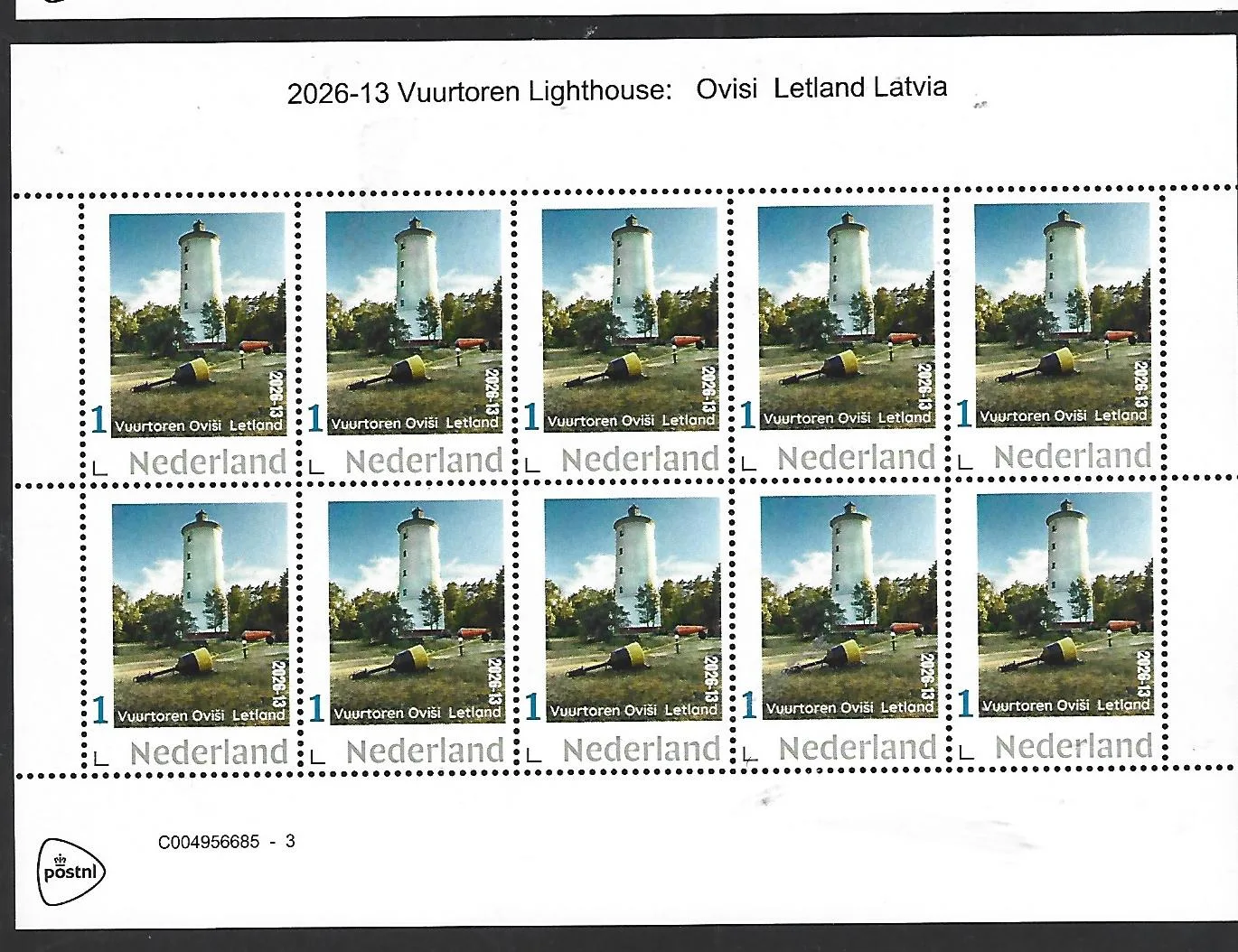 Nederland 2026-13 Vuurtoren Lighthouse: Oviši lighthouse letland SHEET postfris/mnh