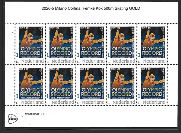 Netherlands 2026-5 Olympics Milano Cortina Femke Kok 500m Skating sheet MNH