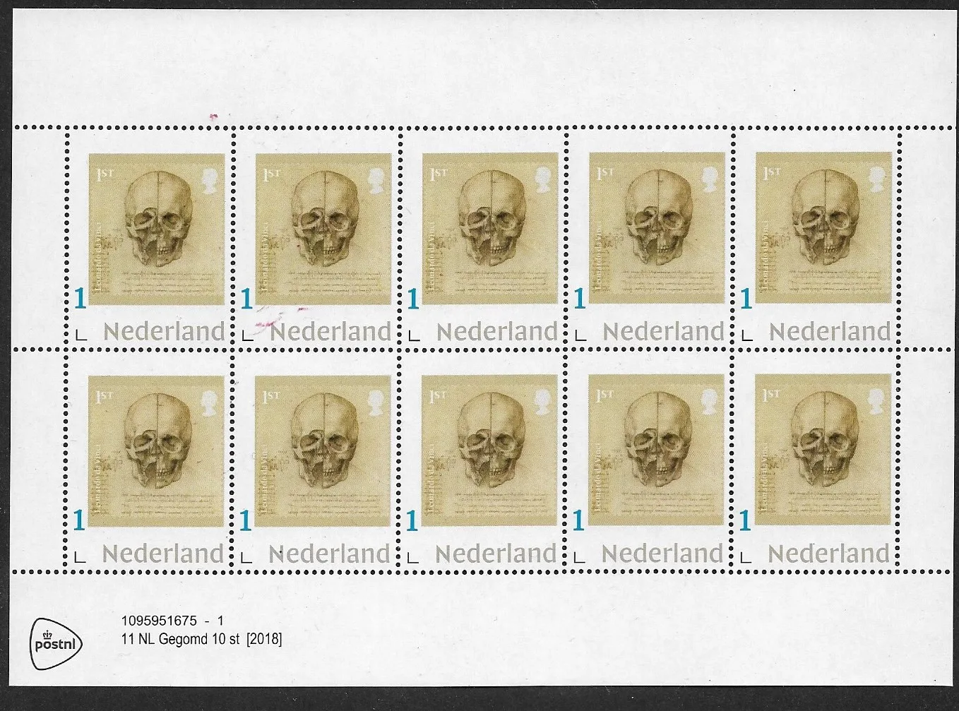 Pays-Bas 2019-2 Leonardo da Vinci Skull feuille postfris/mnh