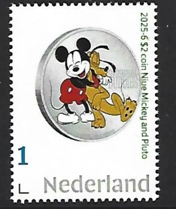 Netherlands 2025-6 Coin on stamp Disney Mickey Pluto MNH