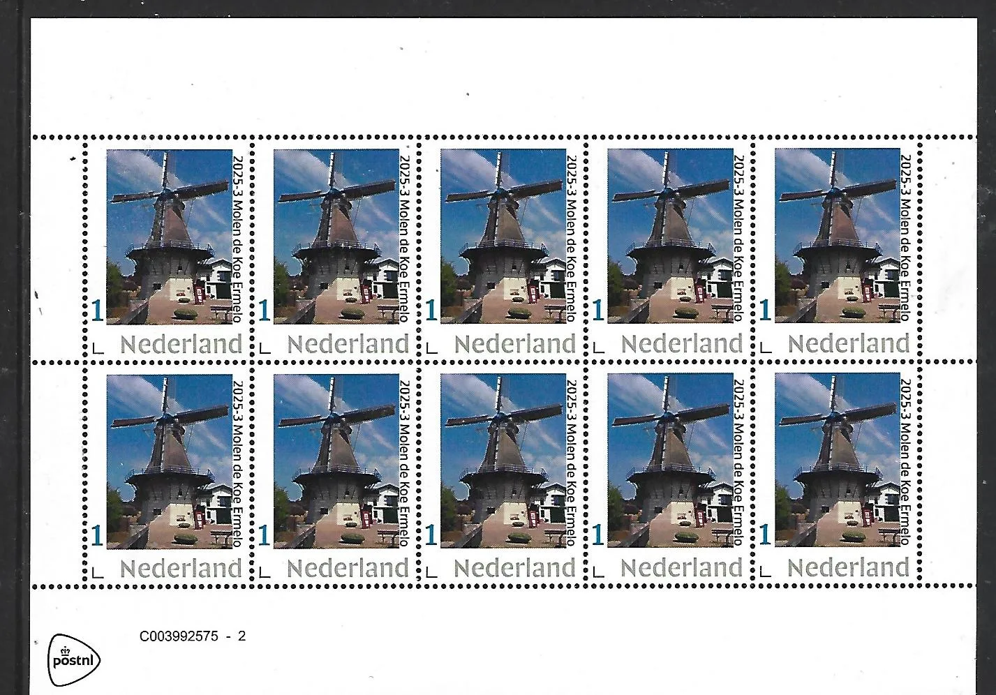 Nederland 2025-3 Molen Windmill: De Koe Ermelo sheetlet postfris/mnh