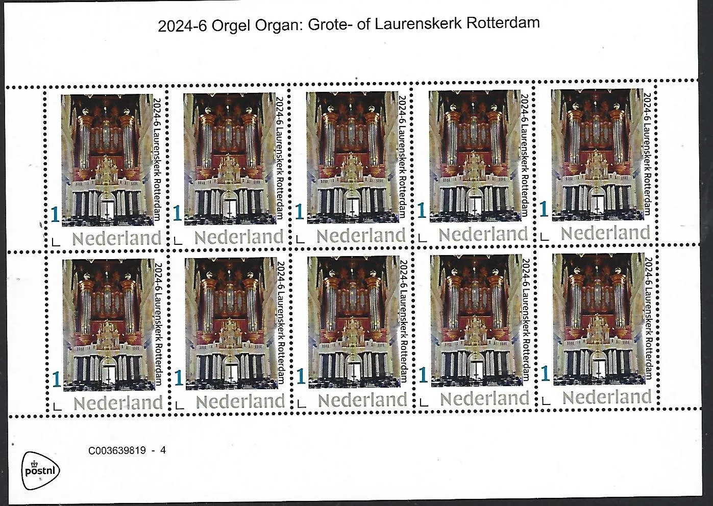 Pays-Bas 2024 -6 Orgue : Laurenskerk Rotterdam feuillet neuf/mnh