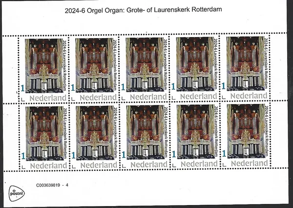 Nederland 2024 -6 Orgel Organ: Laurenskerk Rotterdam sheetlet postfris/mnh