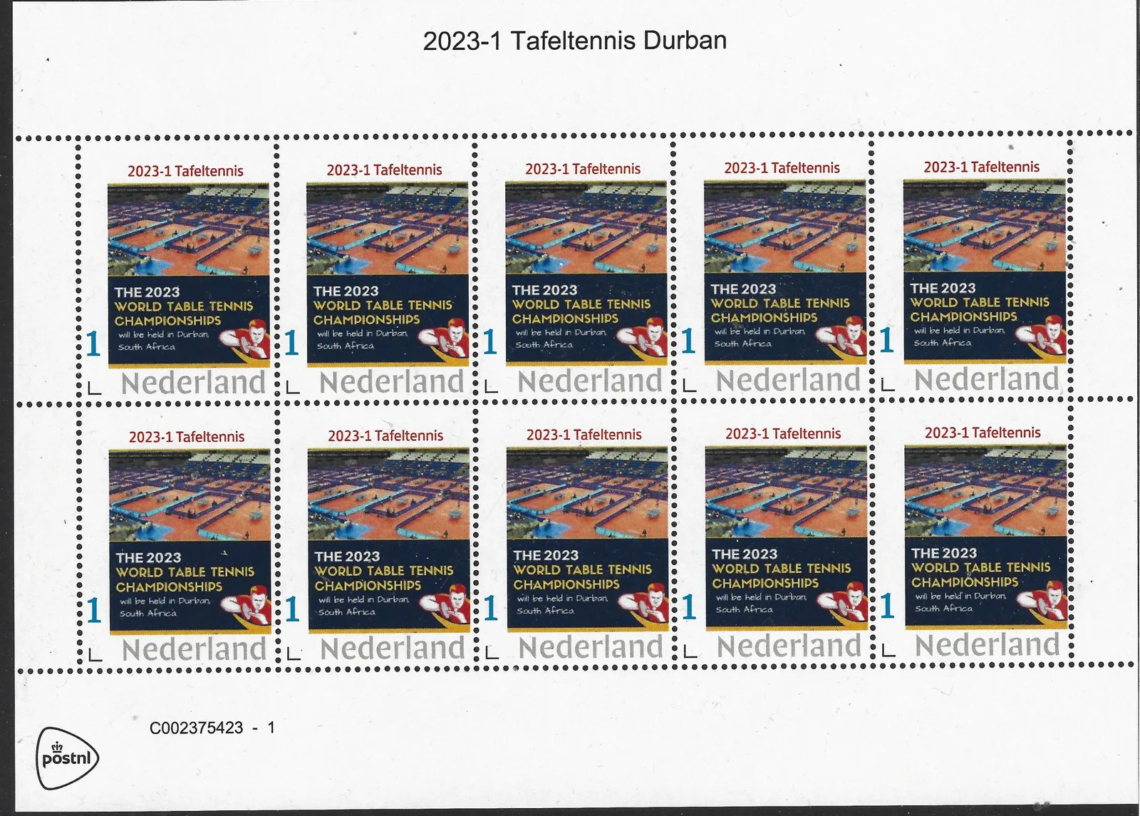 Niederlande 2023-1 Tischtennis-Weltmeisterschaften Durban Blockzehnerblock postfrisch/Mnh