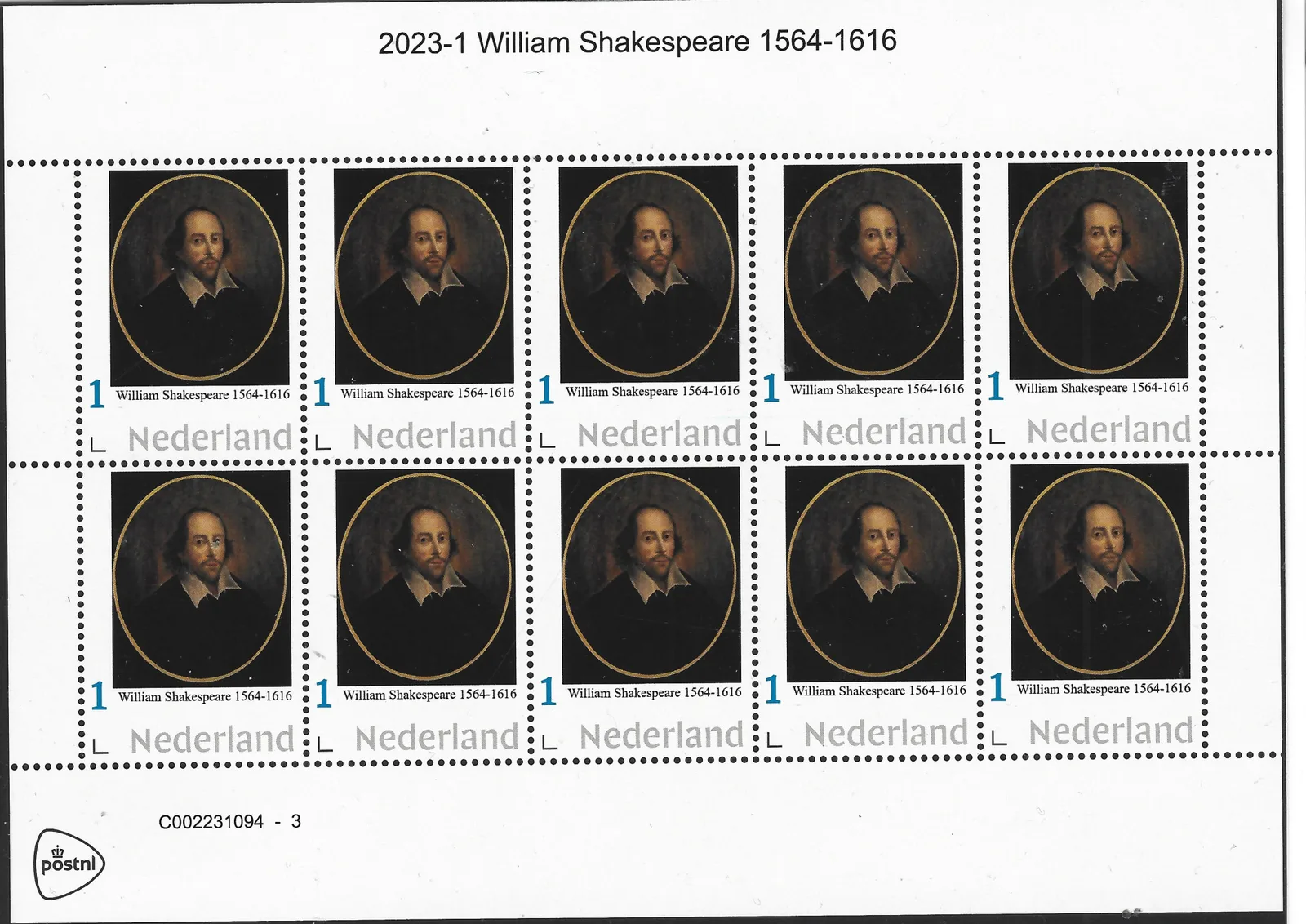 Niederlande 2023-1 William Shakespeare 1564-1616 vel-sheetlet postfrisch/mnh
