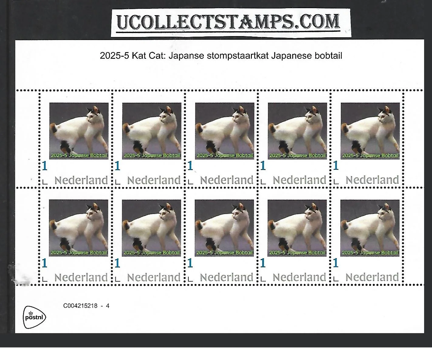 Netherlands 2025-5a Cat Cat: Japanese Bobtail sheetlet MNH