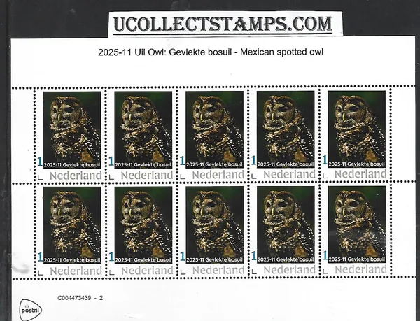 Nederland 2025-11 Uil Owl: Gevlekte bosuil Mexican spotted owl sheet postfris/mnh