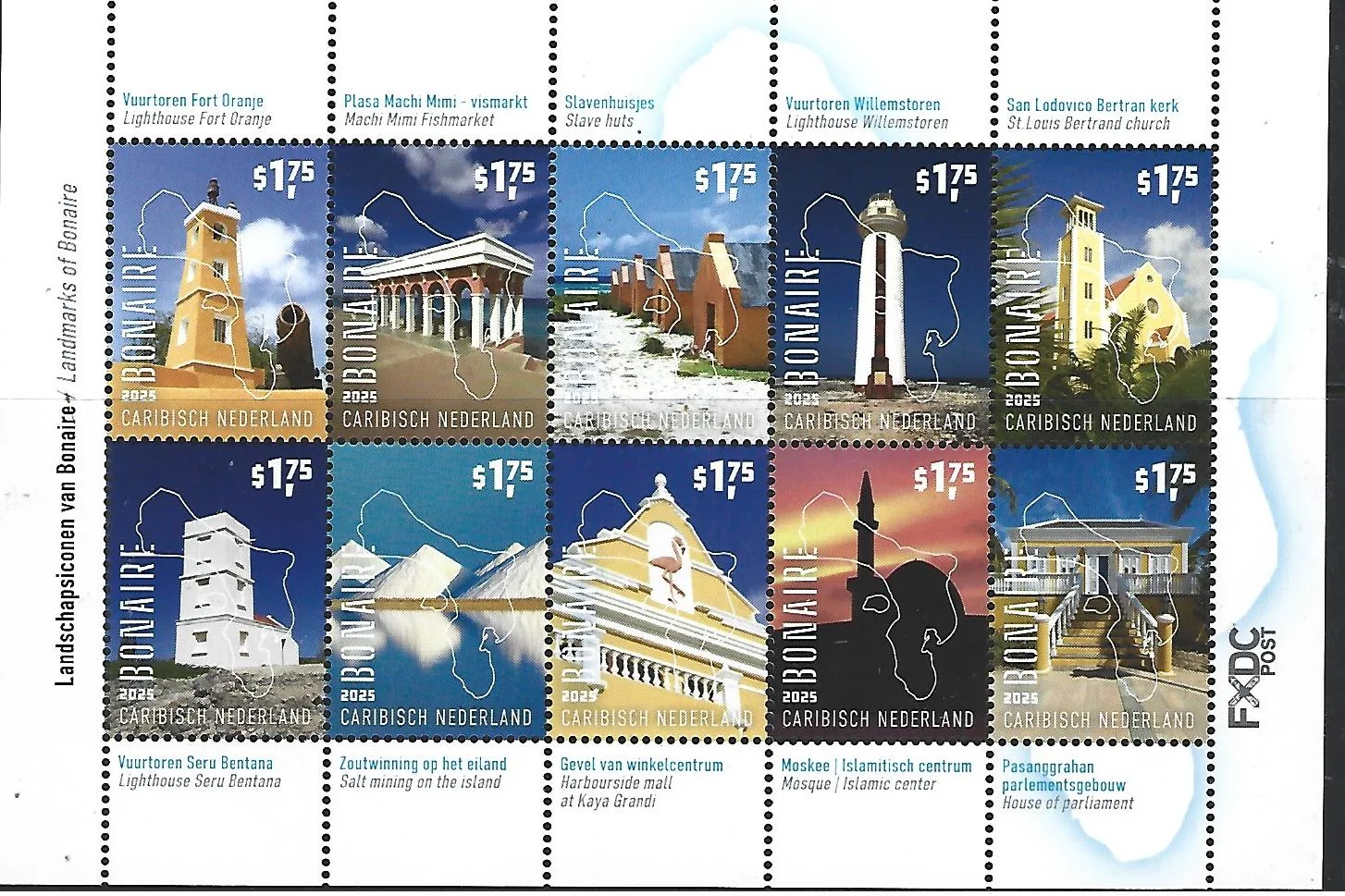 Caribisch Nederland 2025: Bonaire Landmarks building sheetlet postfris/mnh