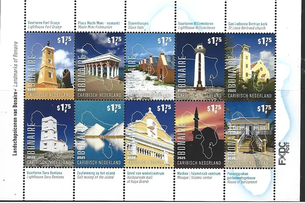 Caribisch Nederland 2025: Bonaire Landmarks building sheetlet postfris/mnh
