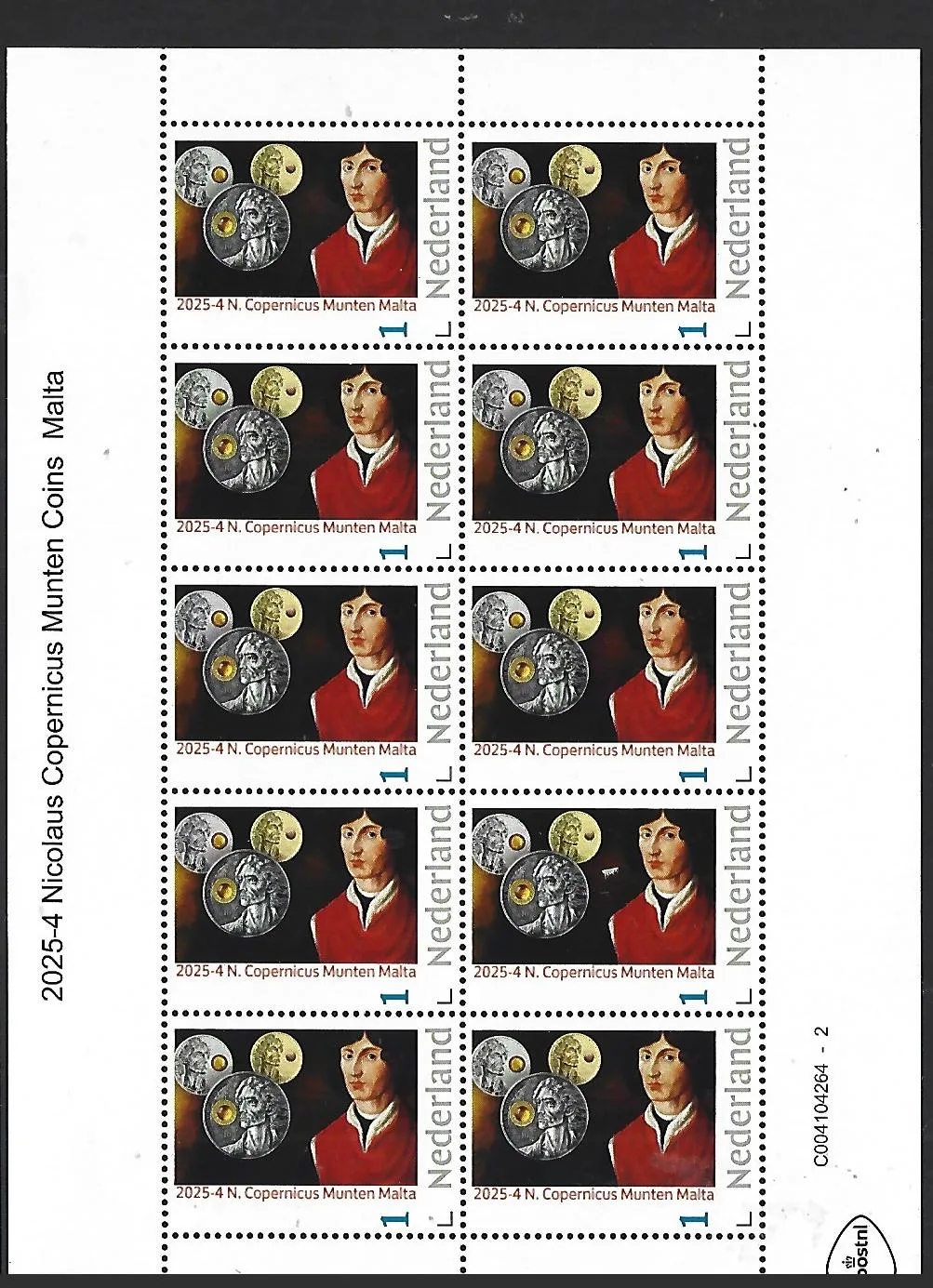 Netherlands 2025-4 Nicolaus Copernicus: Coin Malta €2 Malta sheetlet MNH