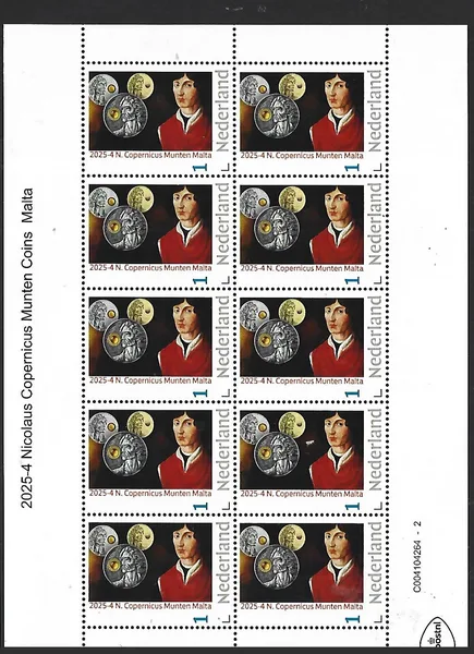 Netherlands 2025-4 Nicolaus Copernicus: Coin Malta €2 Malta sheetlet MNH