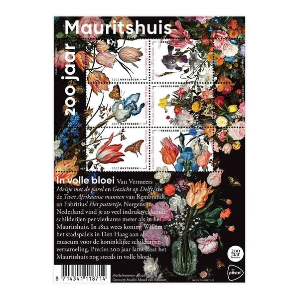 Nederlannd 2022 200jr Mauritshuis bloemen flowers V4012-17 vel postfris/mnh