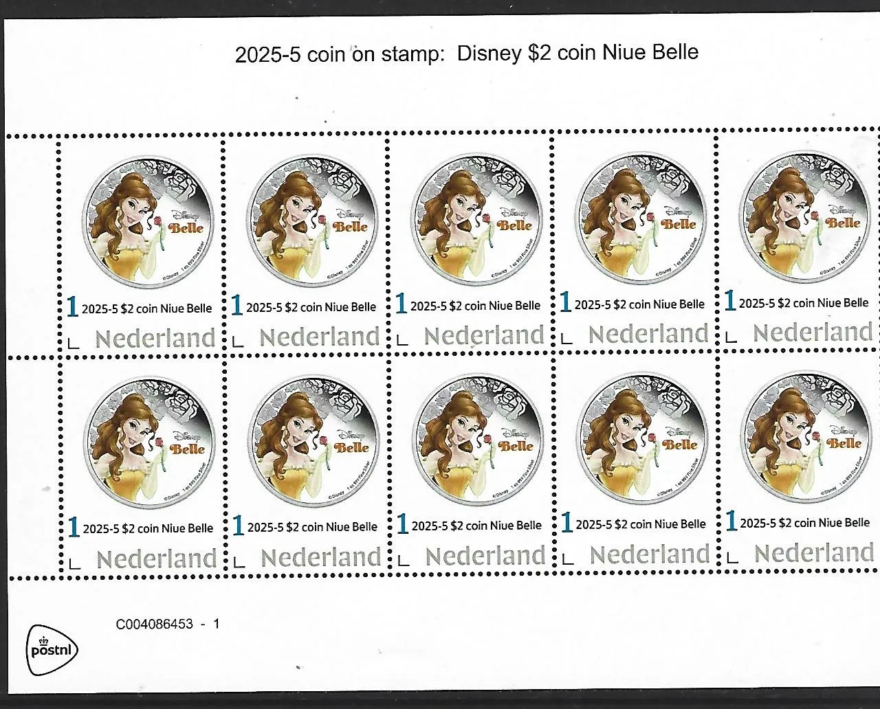 Nederland 2025-5 Coin on stamp Disney Belle sheetlet postfris/mnh