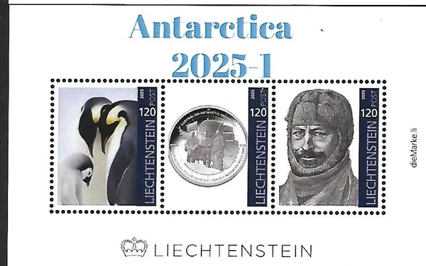 Liechtenstein 2025-1 Antartica Pinguins munt Mawson blok-m/s postfris/mnh