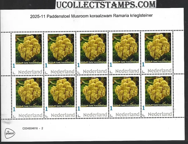 Nederland 2025-11 Paddenstoel Mushroom: Gele koraalzwam sheet postfris/mnh