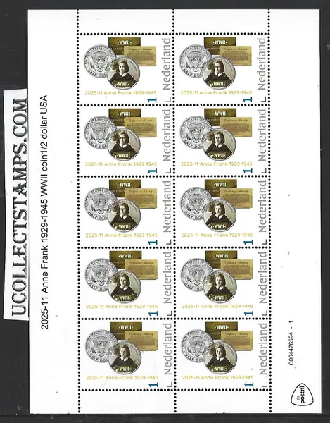 Netherlands 2025-11 Anne Frank Coin USA 1/2 dollar sheet MNH