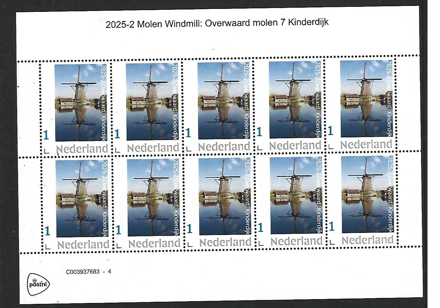Nederland 2025-2 Molen Windmill: Overwaard 7 Kinderdijk sheetlet postfris/mnh