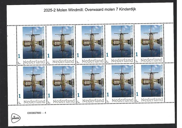 Netherlands 2025-2 Molen Windmill: Overwaard 7 Kinderdijk sheetlet MNH