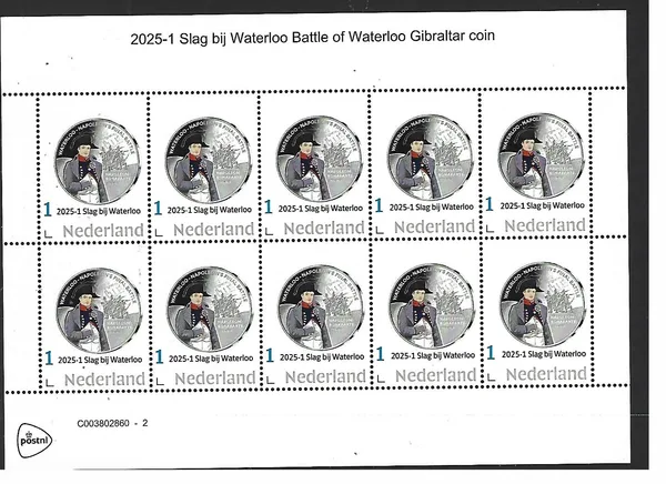 Netherlands 2025-1 Battle of Waterloo Coin stamp on sheetlet MNH