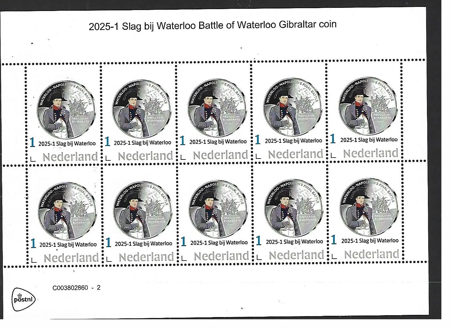 Nederland 2025-1 Slag Bij Waterloo Coin munt op postzegel sheetlet postfris/mnh