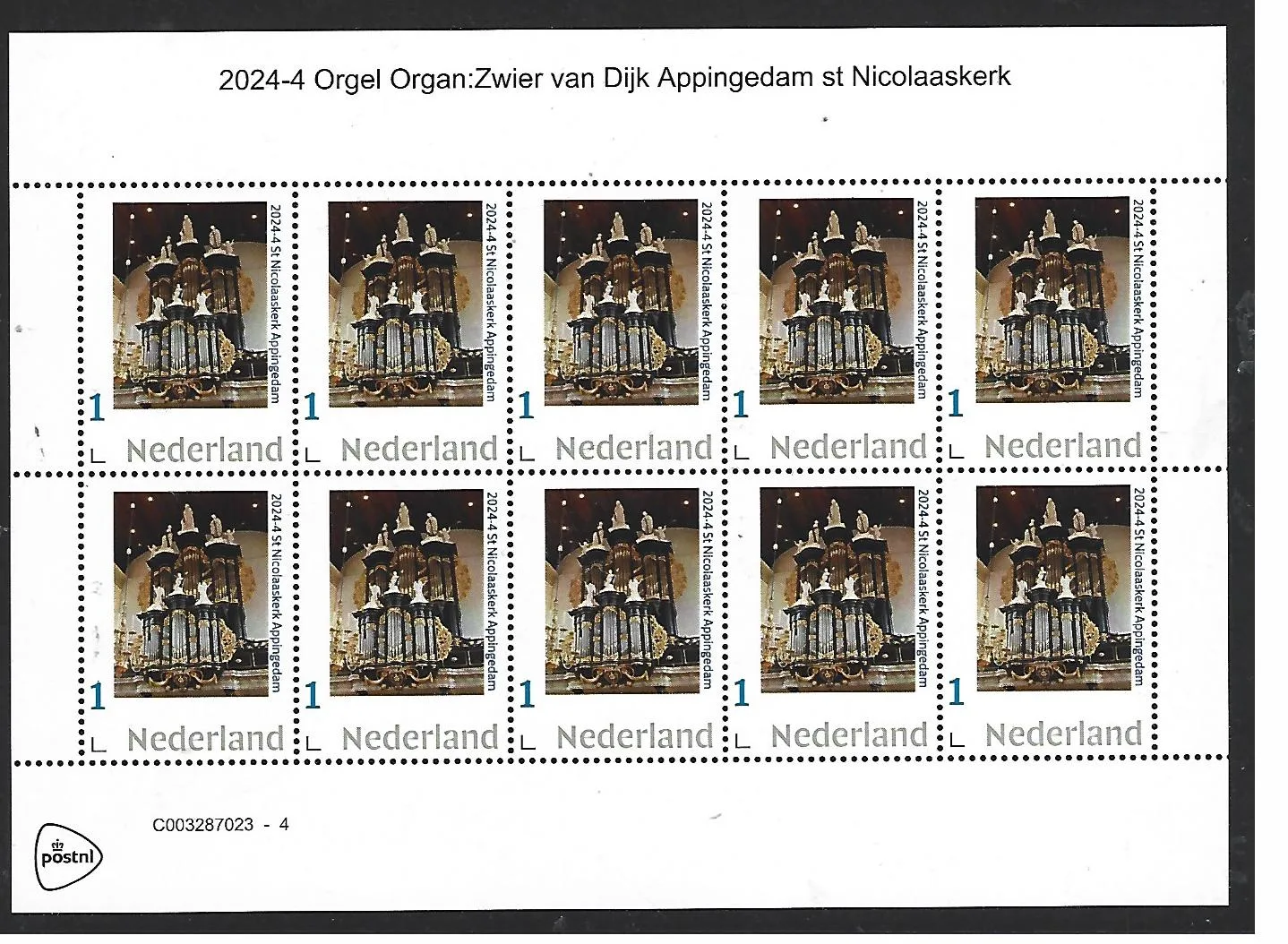 Niederlande 2024-4 Orgel Organ: Zwier van Dijk Appingedam Markenheft postfrisch/mnh