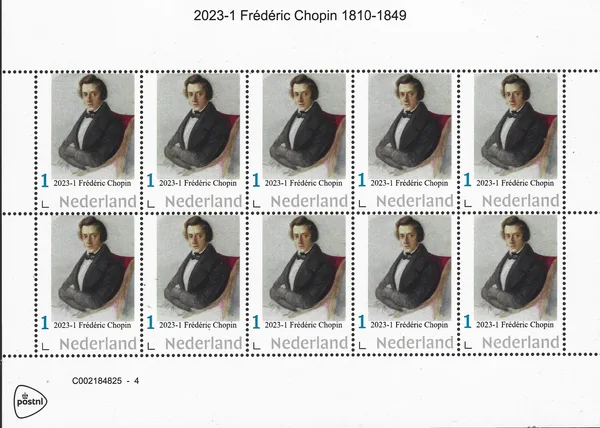 Netherlands 2023-1 Frédéric Chopin composer 1810-1849 pane MNH
