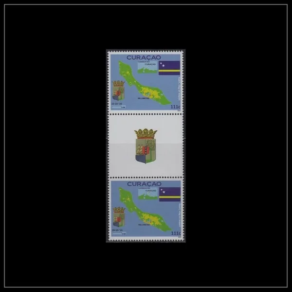 Curacao 1a map 2010 1st stamp bridge pair/gutter pair