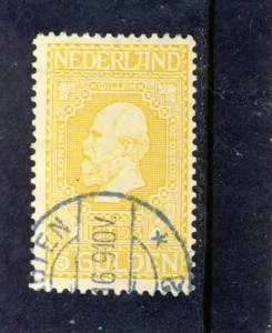 100 Jubileumzegel 100 jaar onafhankelijkheid 5 gulden geel op roomkleur 1913 gestempeld