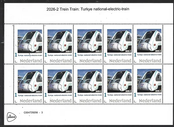 Netherlands 2026-2 Train: Turkey National electric train sheet MNH