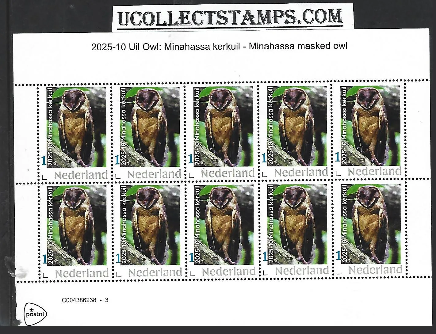 Nederland 2025-10 Uil Owl: Minahassa grasuil sheetlet postfris/mnh