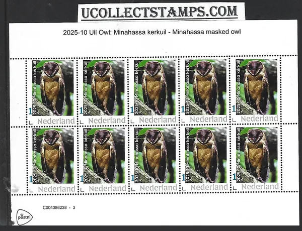 Nederland 2025-10 Uil Owl: Minahassa grasuil sheetlet postfris/mnh