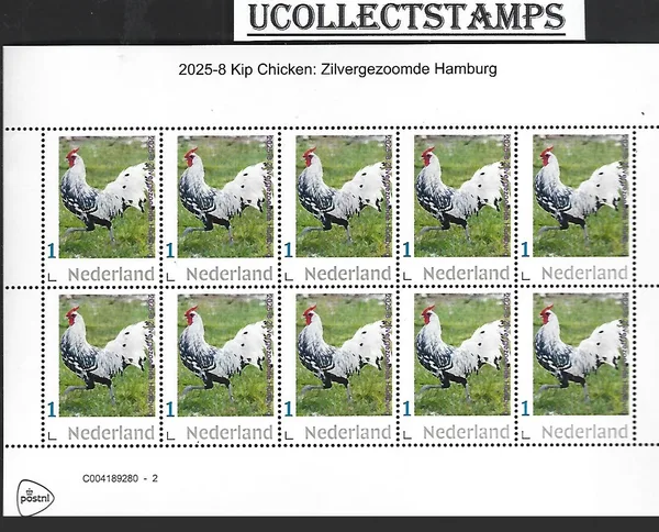 Netherlands 2025-8 Chicken: Silver Spangled Hamburger sheet MNH