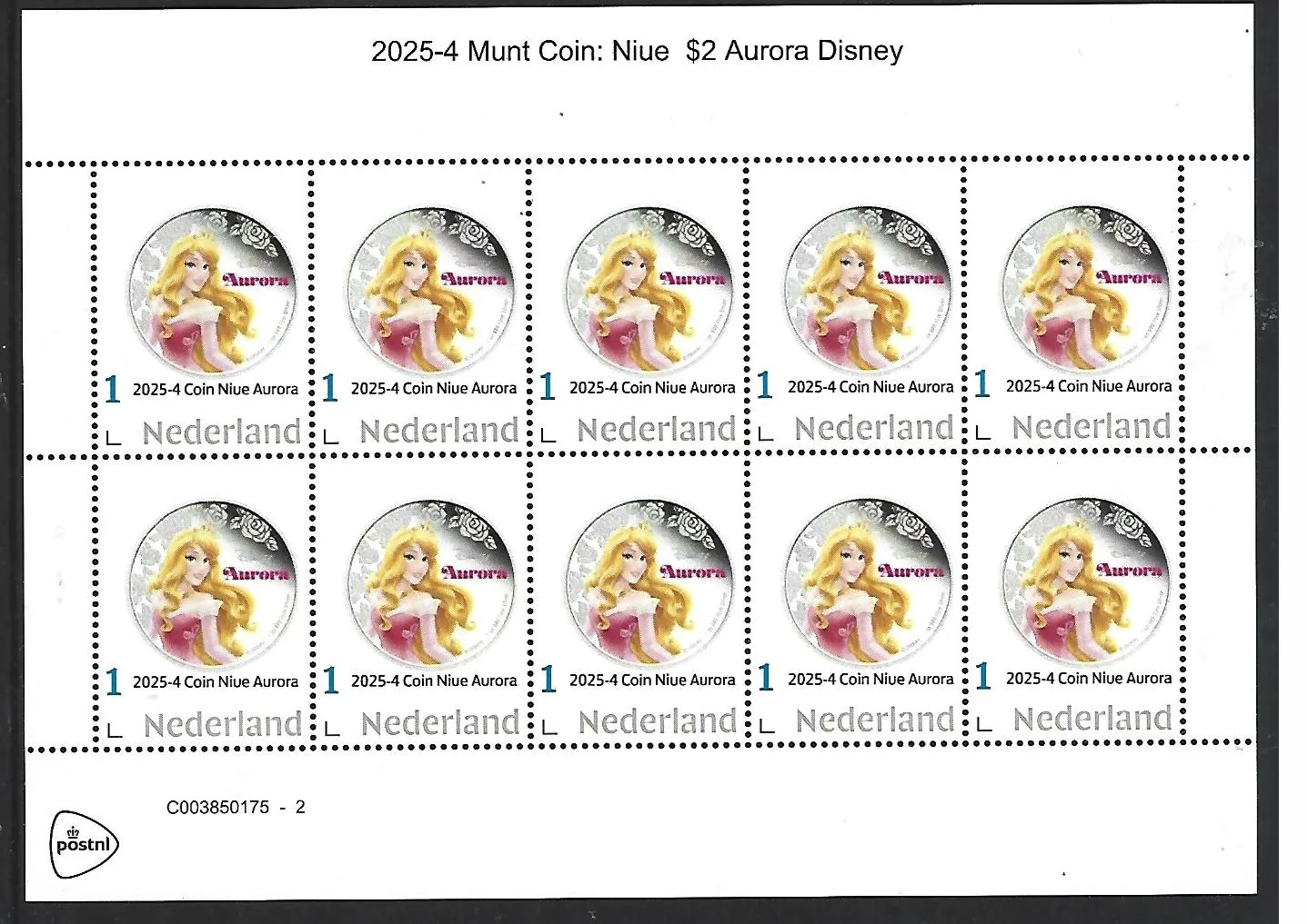 Nederland 2025-4 Coin on stamp Disney Aurora sheetletpostfris/mnh