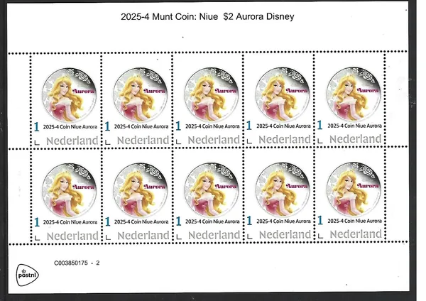 Nederland 2025-4 Coin on stamp Disney Aurora sheetletpostfris/mnh