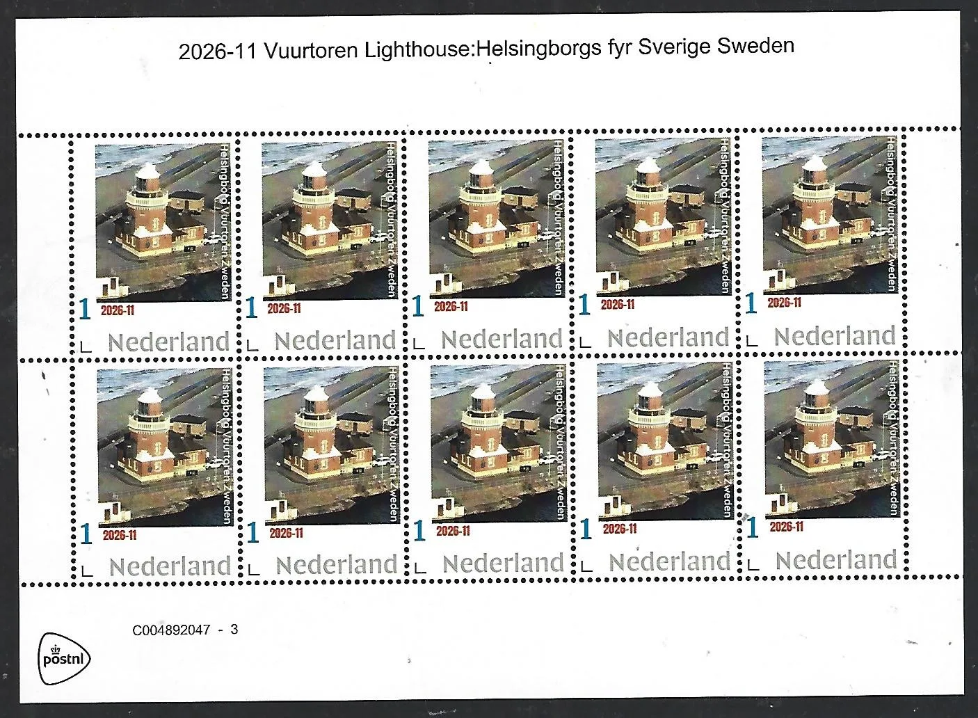 Nederland 2026-11 Vuurtoren Lighthouse: Helsingborg Fyr Sw sheet postfris/mnh