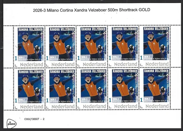 Nederland 2026-3 Olympics Milano Cortina: X Velzeboer 500m Shorttrack sheet postfris/mnh