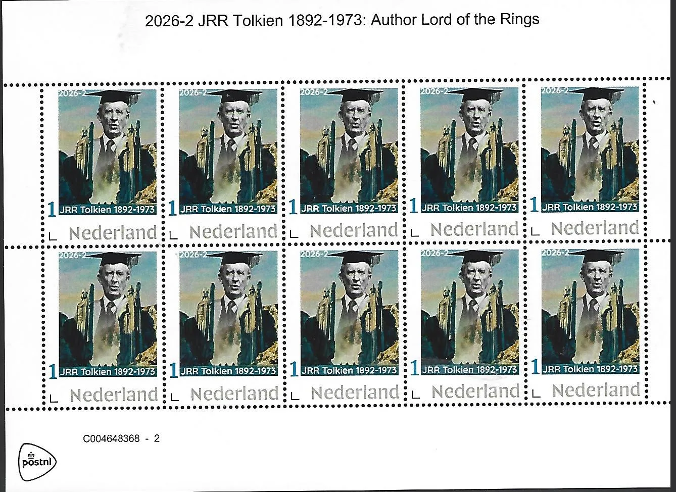 Nederland 2026-2 JRR Tolkien Auteur Author Lord of de Rings sheet postfris/mnh