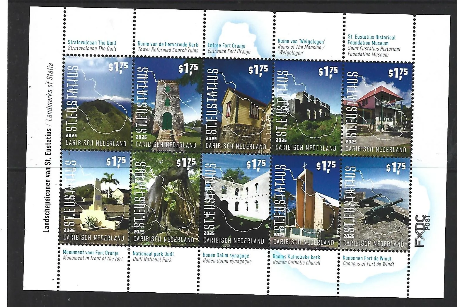 Caribbean Netherlands 2025: Eustatius Landmarks sheetlet MNH