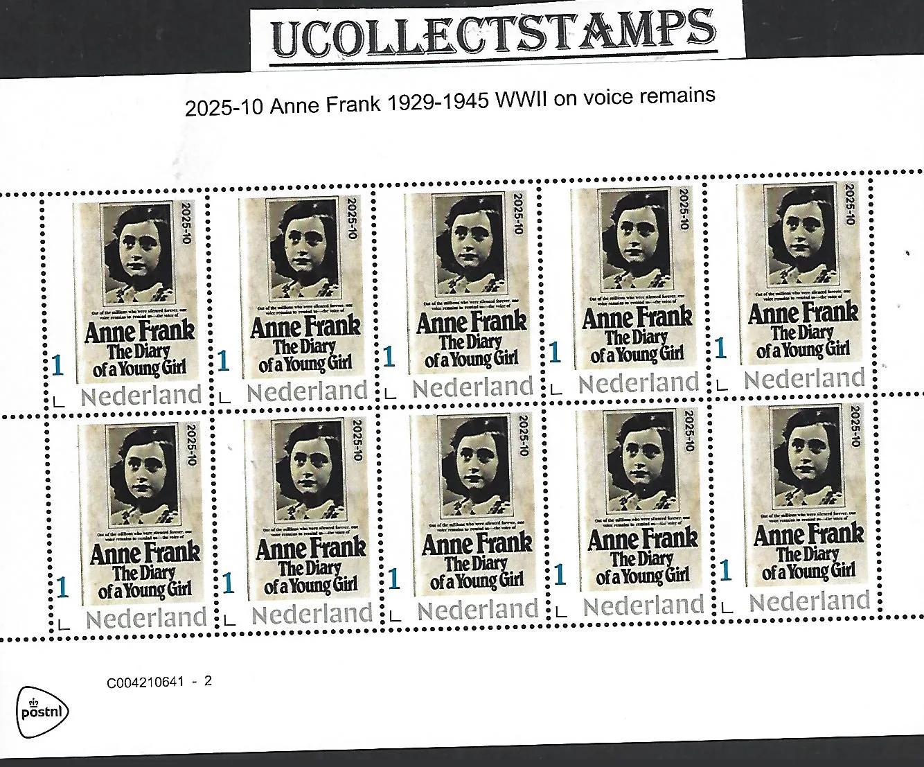 Nederland 2025-10 Anne Frank: diary of a youn girl WWII sheet postfris/mnh