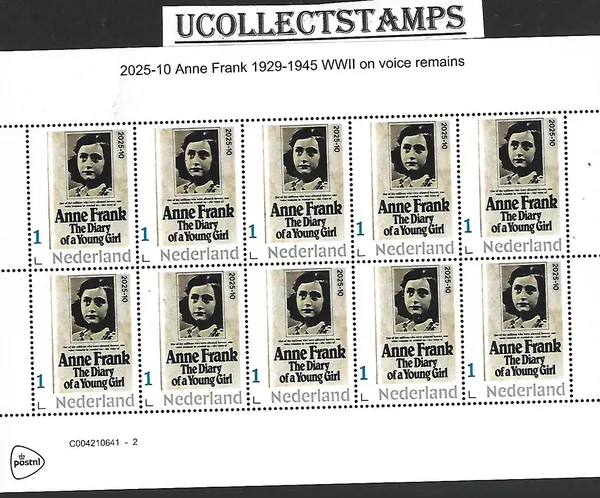Netherlands 2025-10 Anne Frank: diary of a young girl WWII sheet MNH